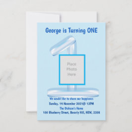 Blue 1st Birthday Invitation Kaart