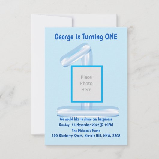 Blue 1st Birthday Invitation Kaart (Voorkant)