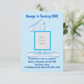 Blue 1st Birthday Invitation Kaart (Staand voorkant)