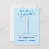 Blue 1st Birthday Invitation Kaart (Achterkant)