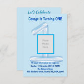 Blue 1st Birthday Invitation Kaart (Voorkant / Achterkant)