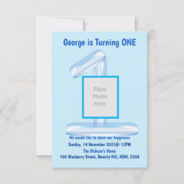 Blue 1st Birthday Invitation Kaart