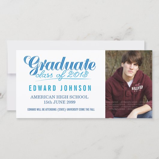 Blue 2013 Afstuderen Aankondiging Fotokaart (Voorkant)