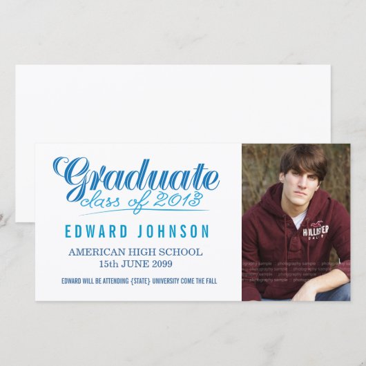 Blue 2013 Afstuderen Aankondiging Fotokaart (Voorkant / Achterkant)
