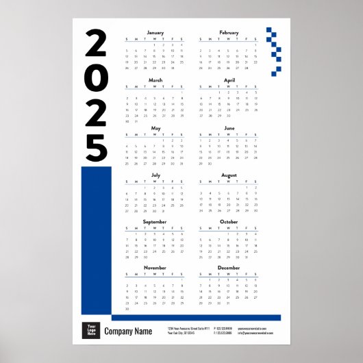 Blue 2025 Zakelijke Wandkalender Poster (Voorkant)