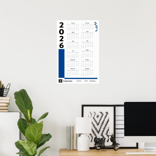 Blue 2026 Corporate Wall Calendar Poster (Thuiskantoor)