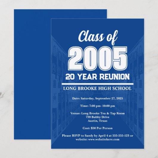 Blue 20 Year High School 2005 Class Reunion Kaart (Voorkant / Achterkant)