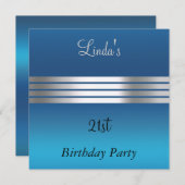 Blue 21st Birthday Party Invitation Kaart (Voorkant / Achterkant)