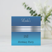 Blue 21st Birthday Party Invitation Kaart (Staand voorkant)