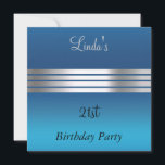 Blue 21st Birthday Party Invitation Kaart<br><div class="desc">Blue 21st Birthday Party Invitation any Occasion Invitations18th 21th 30th 40th 50th 60th 70th</div>