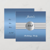 Blue 21st Birthday Party Invitation Kaart (Voorkant / Achterkant)