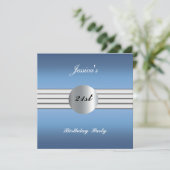 Blue 21st Birthday Party Invitation Kaart (Staand voorkant)