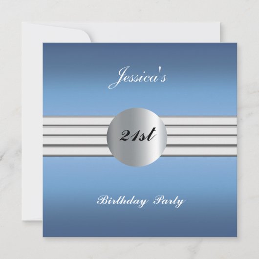 Blue 21st Birthday Party Invitation Kaart (Voorkant)