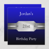 Blue 21st Elegant Male Birthday Kaart (Voorkant / Achterkant)
