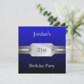 Blue 21st Elegant Male Birthday Kaart (Staand voorkant)