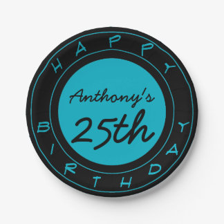 Blue 25th Birthday Party Personalized Paper Borden Papieren Bordje