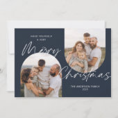 Blue 2 Arch Photos Modern Elegant Script Christmas Feestdagenkaart (Voorkant)