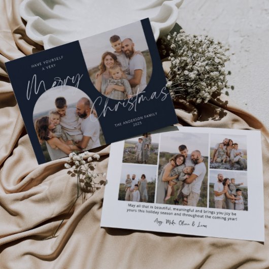 Blue 2 Arch Photos Modern Elegant Script Christmas Feestdagenkaart