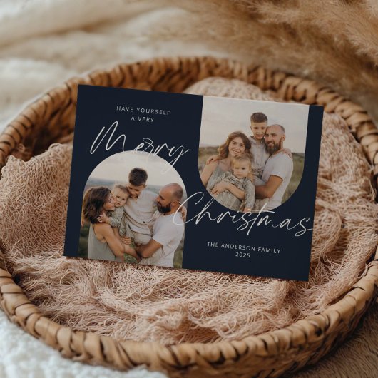 Blue 2 Arch Photos Modern Elegant Script Christmas Feestdagenkaart