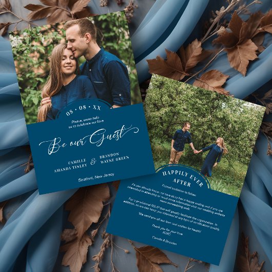 Blue 2 Photos Minimalist Be our Guest Quote Save The Date