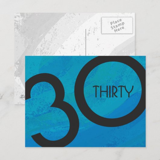 Blue 30 Decade Birthday Briefkaart (Voorkant / Achterkant)