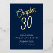 Blue 30th Birthday Gold Script Hoofdstuk 30 Party Folie Uitnodiging (Voorkant)