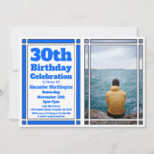 Blue 30th Birthday Party Invitation Kaart (Voorkant)