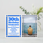 Blue 30th Birthday Party Invitation Kaart (Staand voorkant)
