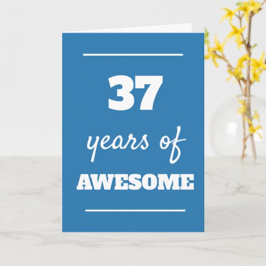 Blue 37th Birthday Kaart (Gele Bloem)