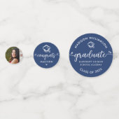 Blue 3 Photo Afstuderen Modern Script Hearts Pet Confetti (Voorkanten)