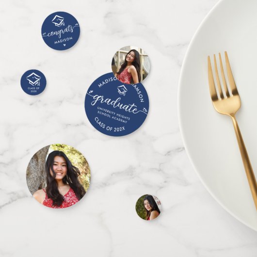 Blue 3 Photo Afstuderen Modern Script Hearts Pet Confetti (Groep)