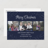 Blue 3 Photo Collage Calligrafie Feestdagenkaart (Voorkant / Achterkant)