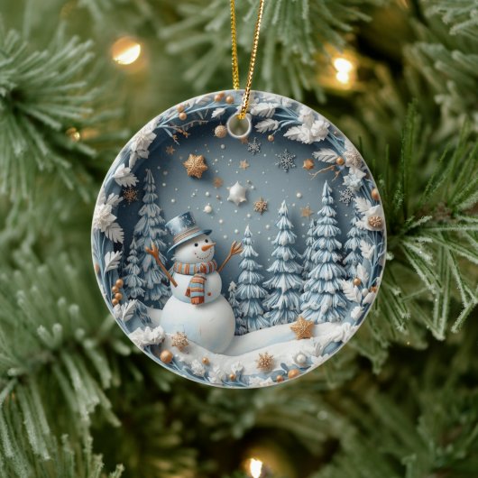 Blue 3D Chirstmas Cute Happy Owl  Keramisch Ornament (Boom)