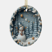 Blue 3D Chirstmas Cute Happy Owl  Keramisch Ornament (Rechts)