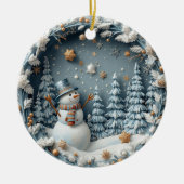 Blue 3D Chirstmas Cute Happy Owl  Keramisch Ornament (Voorkant)