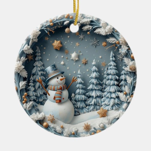 Blue 3D Chirstmas Cute Happy Owl  Keramisch Ornament (Voorkant)