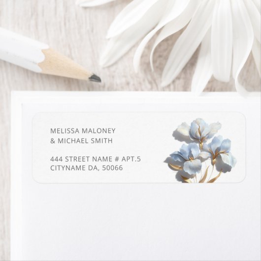 Blue 3D Flowers Stylized Lilies Wedding Etiket (Insitu)