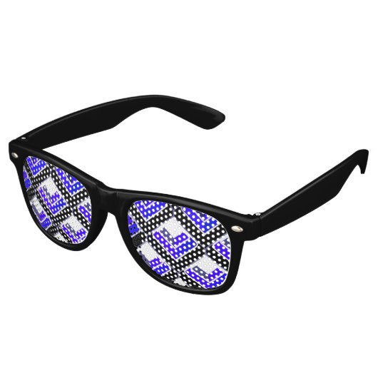 Blue 3D Squares Pattern Retro Fun Zonnebril (Gekanteld)