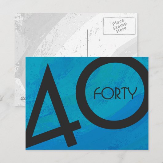 Blue 40 Decade Birthday Briefkaart (Voorkant / Achterkant)