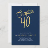 Blue 40th Birthday Gold Script 40 Birthday Kaart (Voorkant)