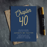 Blue 40th Birthday Gold Script 40 Birthday Kaart<br><div class="desc">Maak hun 40e verjaardag viering één om te herinneren door verbluffende blauwe en gouden manuscriptuitnodigingen te verzenden. Deze luxe uitnodigingen zijn zeker om indruk te maken, met een moderne blauwe achtergrond en gouden scriptletters. Ideaal voor een elegante avond om te vieren, deze uitnodigingen zullen de toon zetten voor deze gelegenheid...</div>