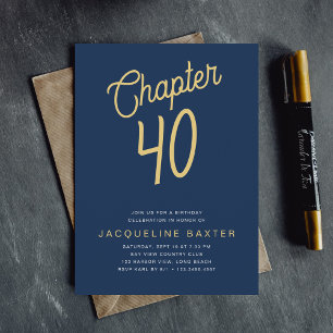 Blue 40th Birthday Gold Script 40 Birthday Kaart