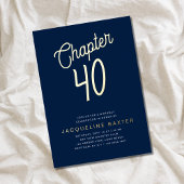 Blue 40th Birthday Gold Script Chapter 40 Party Folie Uitnodiging