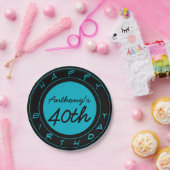Blue 40th Birthday Party Personalized Paper Borden Papieren Bordje (Feest)