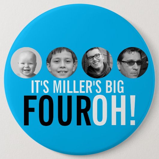 Blue 40th Four OH! foto 40eth verjaardagsbadge Ronde Button 6,0 Cm (Voorkant)