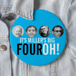 Blue 40th Four OH! foto 40eth verjaardagsbadge Ronde Button 6,0 Cm