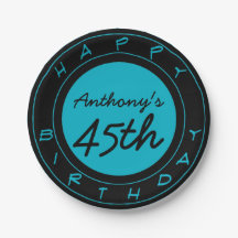 Blue 45th Birthday Party Personalized Paper Borden
