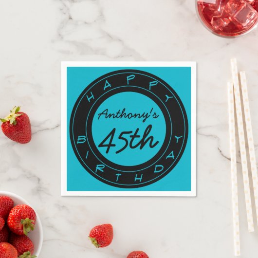 Blue 45th Birthday Party Personalized Paper Napkin Servetten (Insitu)