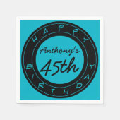 Blue 45th Birthday Party Personalized Paper Napkin Servetten (Voorkant)