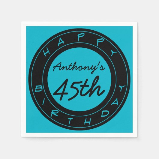 Blue 45th Birthday Party Personalized Paper Napkin Servetten (Voorkant)